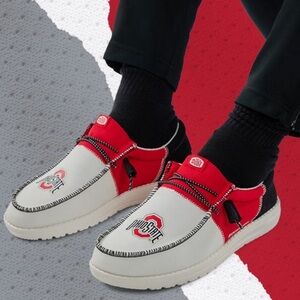 NEW Hey Dude Wally TRI Ohio State Buckeyes Slip On White/Red Shoes Men's Size 14
